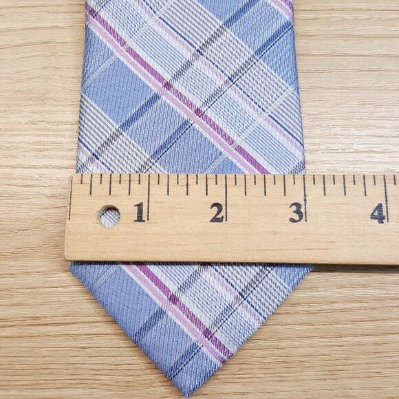 MICHAEL KORS Mens Neck Tie Blue Gray Check Plaid Classic Pointed Silk Blend - Picture 5 of 6